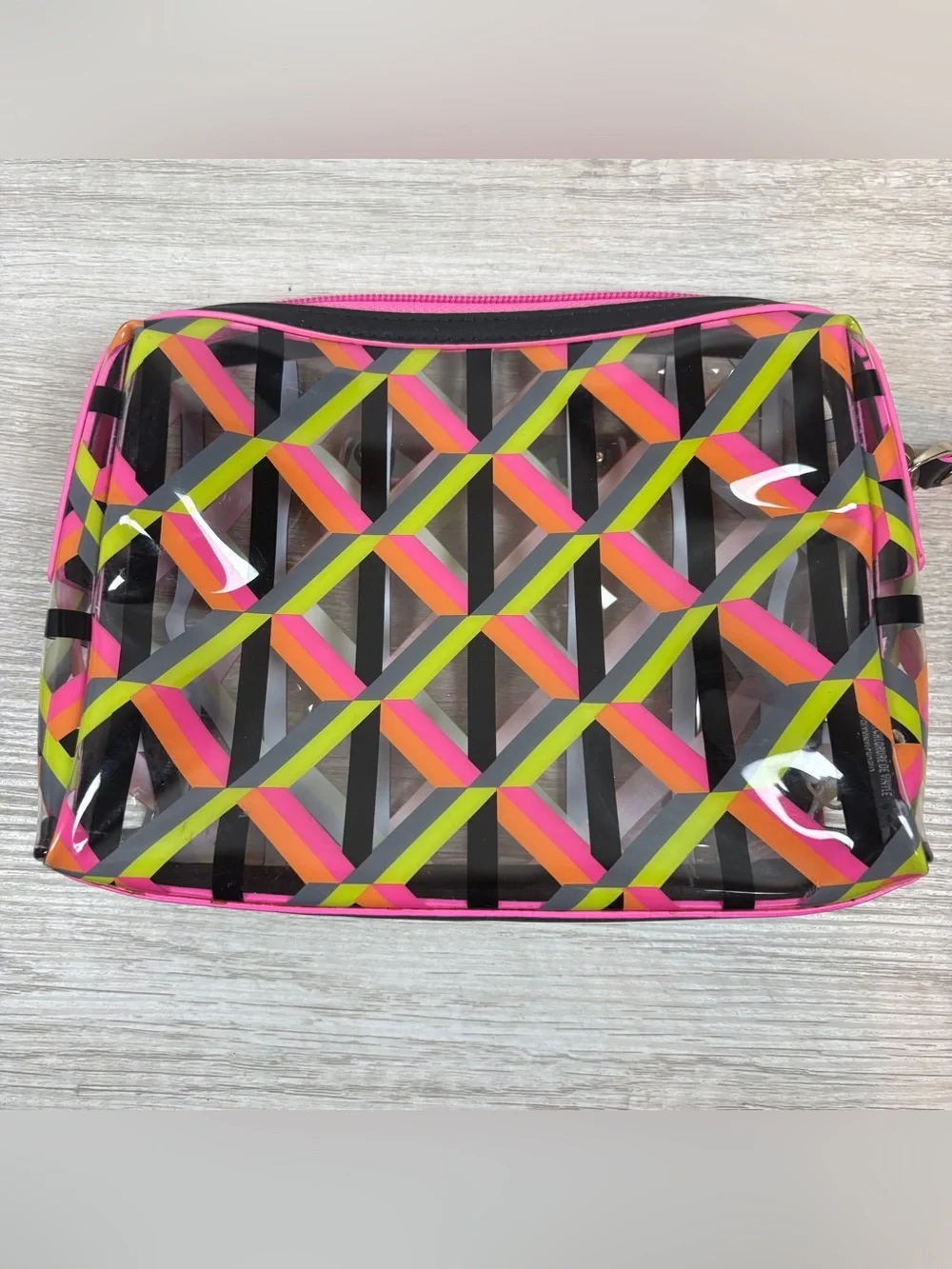 Trina Turk cosmetic bag colorful neon geometric pattern
